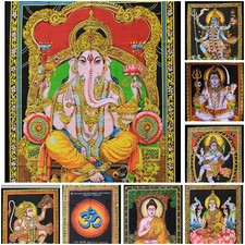 Indian Tapestry Cotton Wall Hanging God Hindu Boho Sequin Poster Art 110cms UK