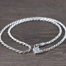 Solid s925 Sterling Silver Mens Tibetan Rope Chain Clasp Necklace Men's Necklace