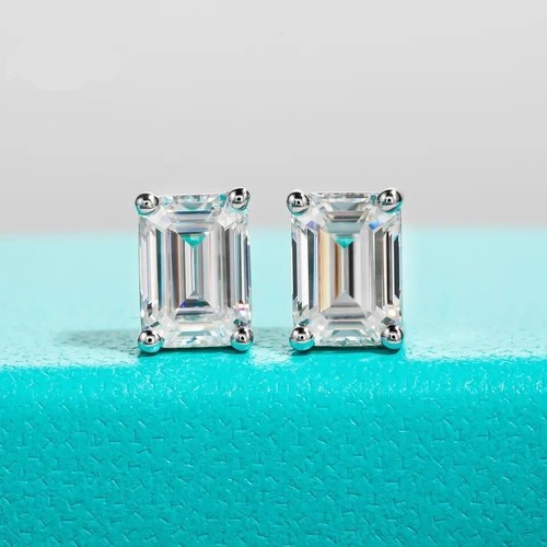 1ct emerald cut - cut, earrings