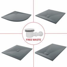 Slate Effect Square Rectangle Quadrant Shower Enclosure Wet Room Tray+Free Waste