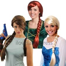 LADIES PLAIT WIG BROWN RED BLONDE CHOOSE COLOUR CHARACTER FANCY DRESS ACCESSORY