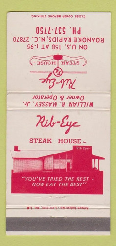 Matchbook cover rib eye - cover,