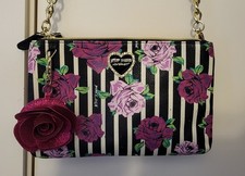 Betsey Johnson Roses, Black And White Stripes, Brass Hardware, Shoulder Bag