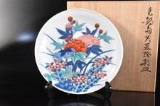 F7548: XF Japanese Arita-ware Colored PLATE/dish Imaemon made w/signed box