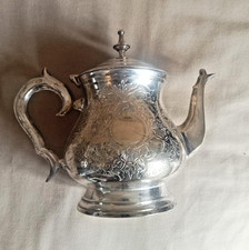 Antique Edwardian EPNS Silver Teapot with Engraved Decoration c1910