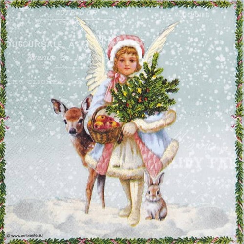 Snowy day green napkins - green,