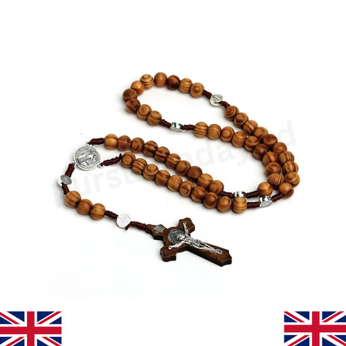 Wooden rosary necklace - wooden, brown