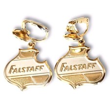 Vintage Collectable Stunning Gold Vermeil St Louis Falstaff Beer ClipOn Earrings