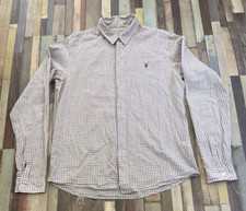All Saints Mens Long Sleeve Shirt Size Small Brown White Check Lightweight