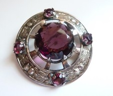 Huge 6.5cm vintage Scottish Celtic brooch, faux amethyst C clasp Miracle style