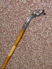 Antique Riding Crop Featuring Silver Japanese Dragon Top With Gem Stone Eyes