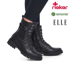 Rieker Remonte Womens Black Leather Boots Wide Fit Biker Ankle Shoes Elle D8668