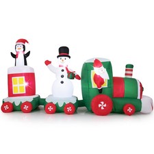 COSTWAY 11.5 FT Christmas Inflatables Train Blow Up Santa Claus Driving Train