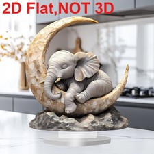2D Flat Ornament Table Elephant Sleeping on The Moon for Room Home Decor Indoor