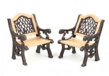 Dolls House 2 Cast Iron & Wood Garden Chairs Miniature Garden Patio Furniture