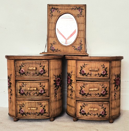 Pair vintage painted rattan - vintage,