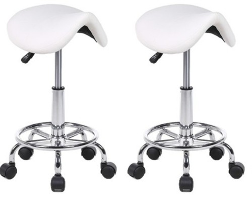 White saddle salon chairs - white,