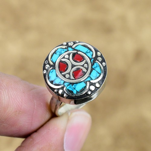 Red coral turquoise adjustable - coral,