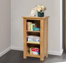 Small Bookcase, Solid Wooden Oak 3 Shelf Unit, Low Bookshelf, Narrow Storage