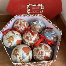 Vintage Past Times Boxed Set of 7 Victorian Decoupage Christmas Tree Baubles