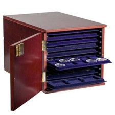 Lighthouse Coin tray cabinet for 10 L-sized TAB trays, mahogany-stained wood