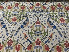 Liberty Birds Toile Fabric Blue Red Linen Cotton Curtain Blind Upholstery