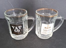 Two Vintage Miniature Whisky Shot Glass Tankards 'VAT 69' & 'HAIG'