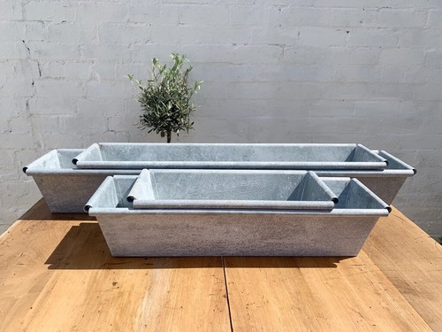 Long zinc trough planter - zinc, grey