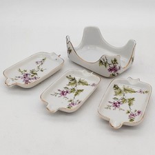 Porcelain Ashtray Set of 4 Floral Gold Trim EW-6879 Petite Rose Cigarette Holder