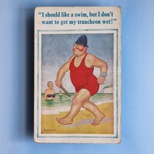 Comic Postcard C1950 Donald McGill Fat Policeman Holiday Swim Wet Truncheon