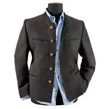 Men's German Bavarian Jacket Traditional Tyrol Loden Blazer Charcoal Wool Jacket