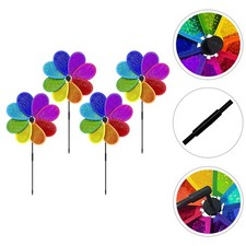 4pcs Garden Windmill Decors Children Pinwheel Plaything Flower Design Windmills