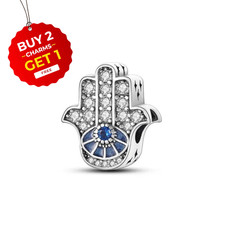Blue Hamsa Hand Charm S925 Sterling Silver for Women