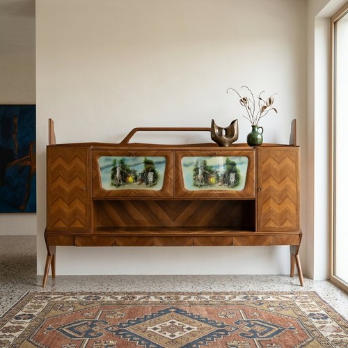 Vintage cupboard walnut veneer - cupboard,