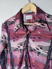 vintage Disco 1970s Damon Italy Birds Flying During Sunset print nylon Shirt M 