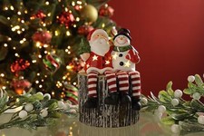 17cm Batt/Op Ceramic Santa/Snowman Christmas Shelf Sitter