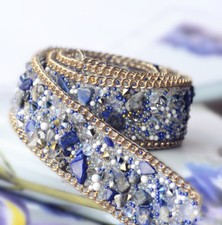 Sapphire Diamante Chain Rhinestone Beaded Applique Bridal Costume Ribbon 50 cm