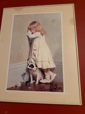 VINTAGE CHARLES BURTON BARBER - IN DISGRACE GIRL AND PUPPY DOG PRINT PICTURE
