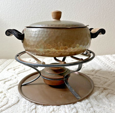 Swiss Stockli Copper Fondue Pot Set Burner Stand Tray Lid 7 Pc MCM Swiss Made