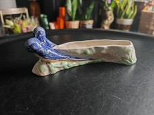Shorter and Son Pottery England Blue Budgerigars Bird Trinket / Posy Trough 50s