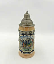 Vintage German Hand Painted Ceramic Bier Stein Mug With Pewter Lid - Innsbruck