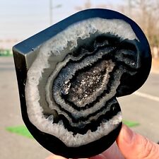 172G Natural Black Agate Blue Heart shaped Energy Healing