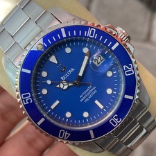 Rare Bulova Diver Professional Automatic Blue Dial Date Vintage Watch Men