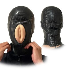 Latex Rubber Back Zipper Mask Hood with Vaginal Face Party Cosplay Fetish BDSM