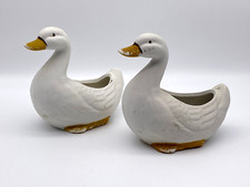 Vintage Goose Pair of Ceramic Geese Home Ornament WHITE YELLOW