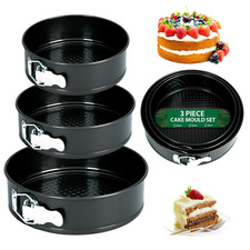 3PCS NON-STICK BAKING SPRINGFORM ROUND CAKE TIN TRAY PAN SET KIT SPRING LOADED