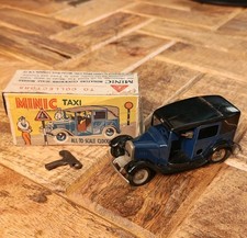 Triang Minic 39m Taxi Blue & Black Clockwork Tinplate Cab Rare with Box & Key