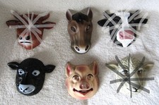 Kids Farmyard Animal Plastic Masks x 6 Pig x 2, Sheep x 2, Horse x 2 Brand New