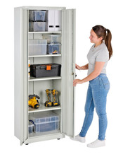 Metal Storage Cabinet - 4 Shelf Slim Office Storage Cupboard 60cm x 40cm x 180cm