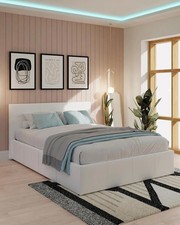 Side Lift Ottoman Storage Small Double Bed White Faux Leather 120cm Bed Frame